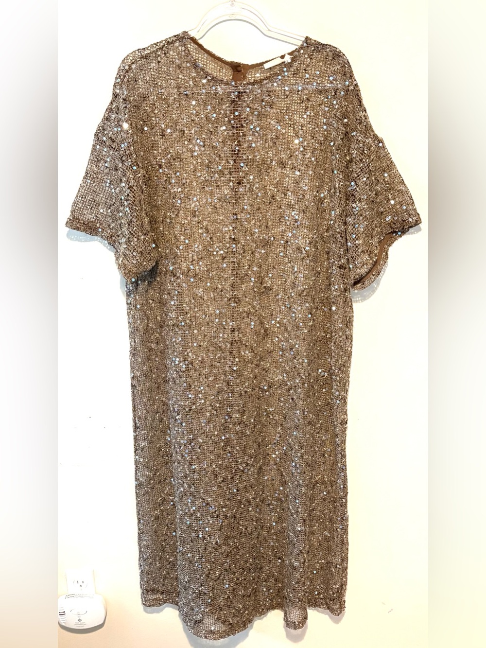 VRG GRL Ivette sheer sequin midi cover up dress in mocha - Picture 5 of 11